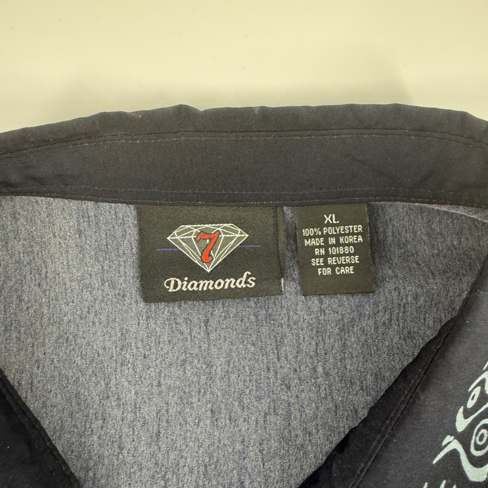 7 Diamonds Mens XL Black Koi Fish Tribal Graphic Button Down Short Sleeve Shirt - Picture 2 of 7